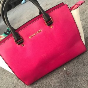 Pink white and black trim Michael Kors bag